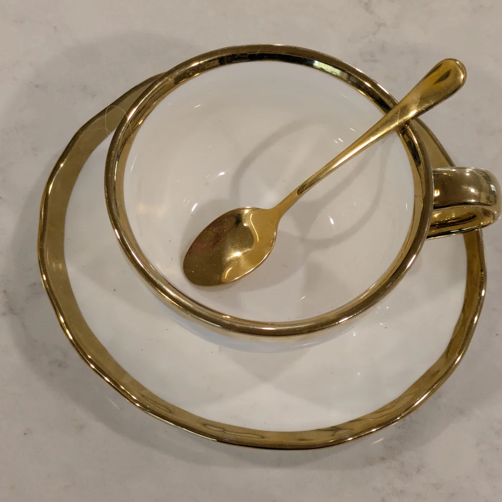 Elegant Gold-Trimmed Teacup And Saucer Set. New No Box